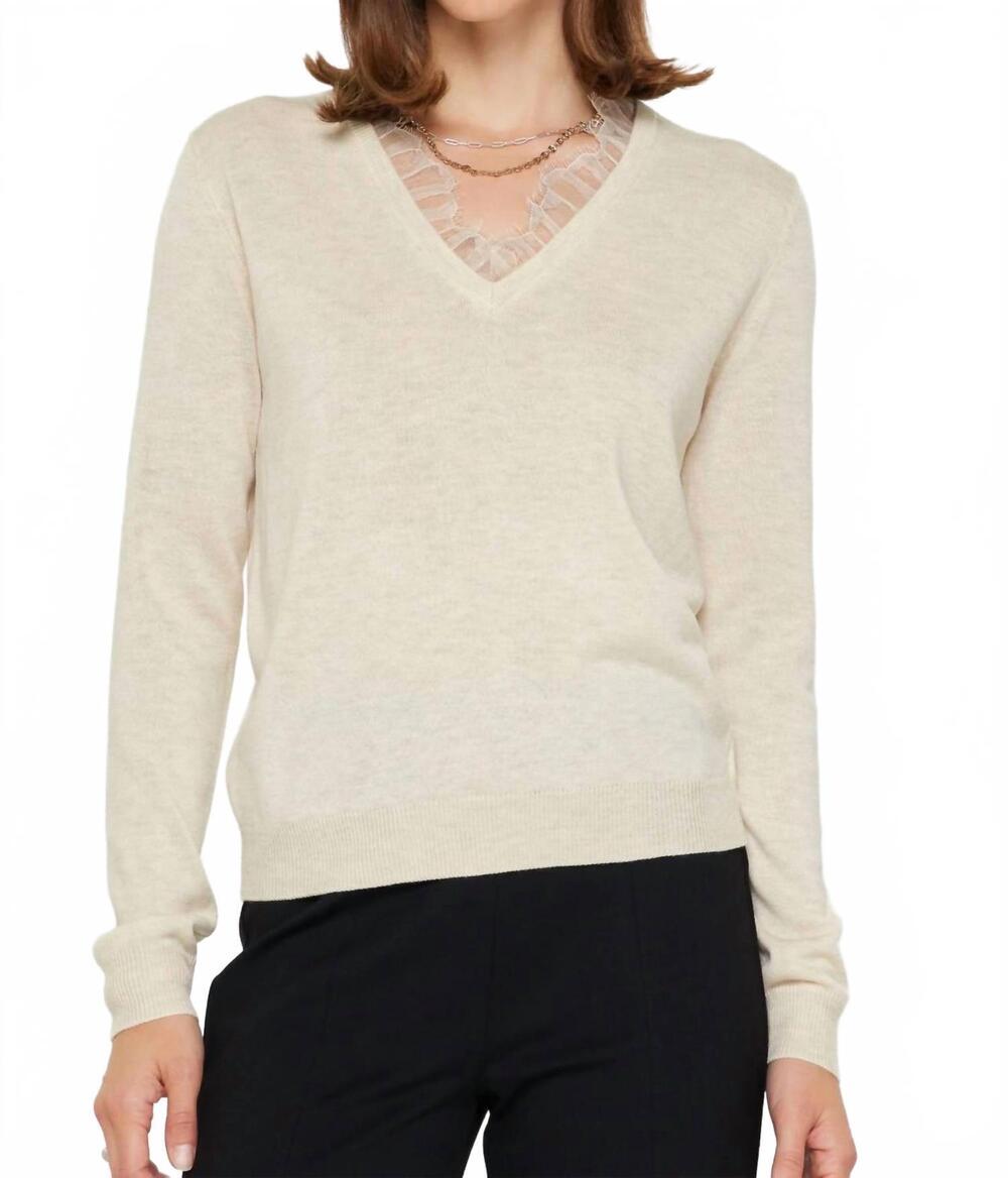 NEW CURRENT AIR ruffle v-neck sweater in ivory